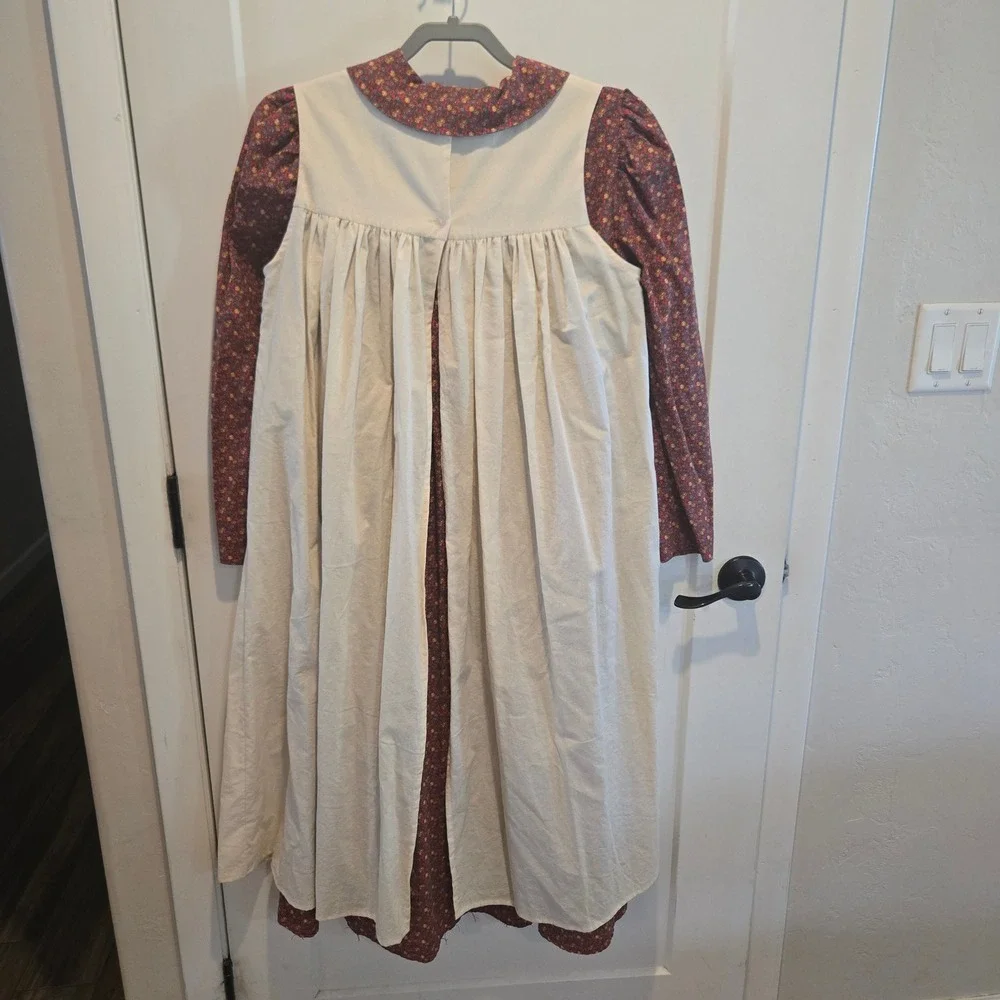 Girls Prairie Dress Pinafore Set 12 Floral Pioneer Handmade Burgundy Cream